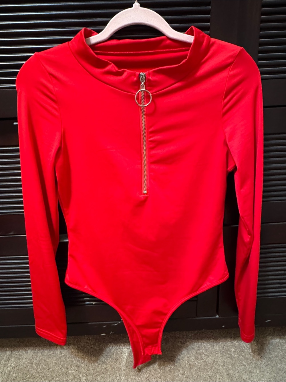 Amazon Red Long-Sleeve Zip-Front Bodysuit